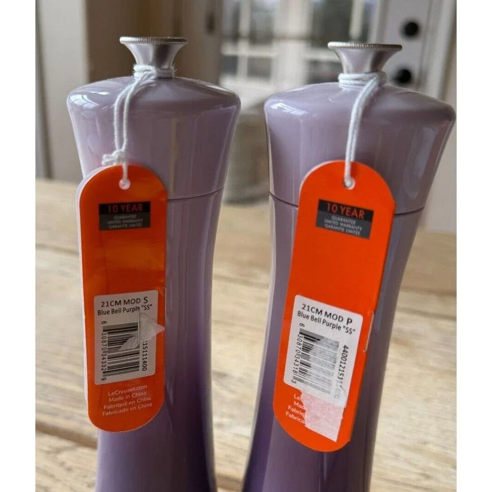 Le Creuset Acrylic Modern Manual Salt & Pepper Mill 8 in Blue Bell Purple NEW